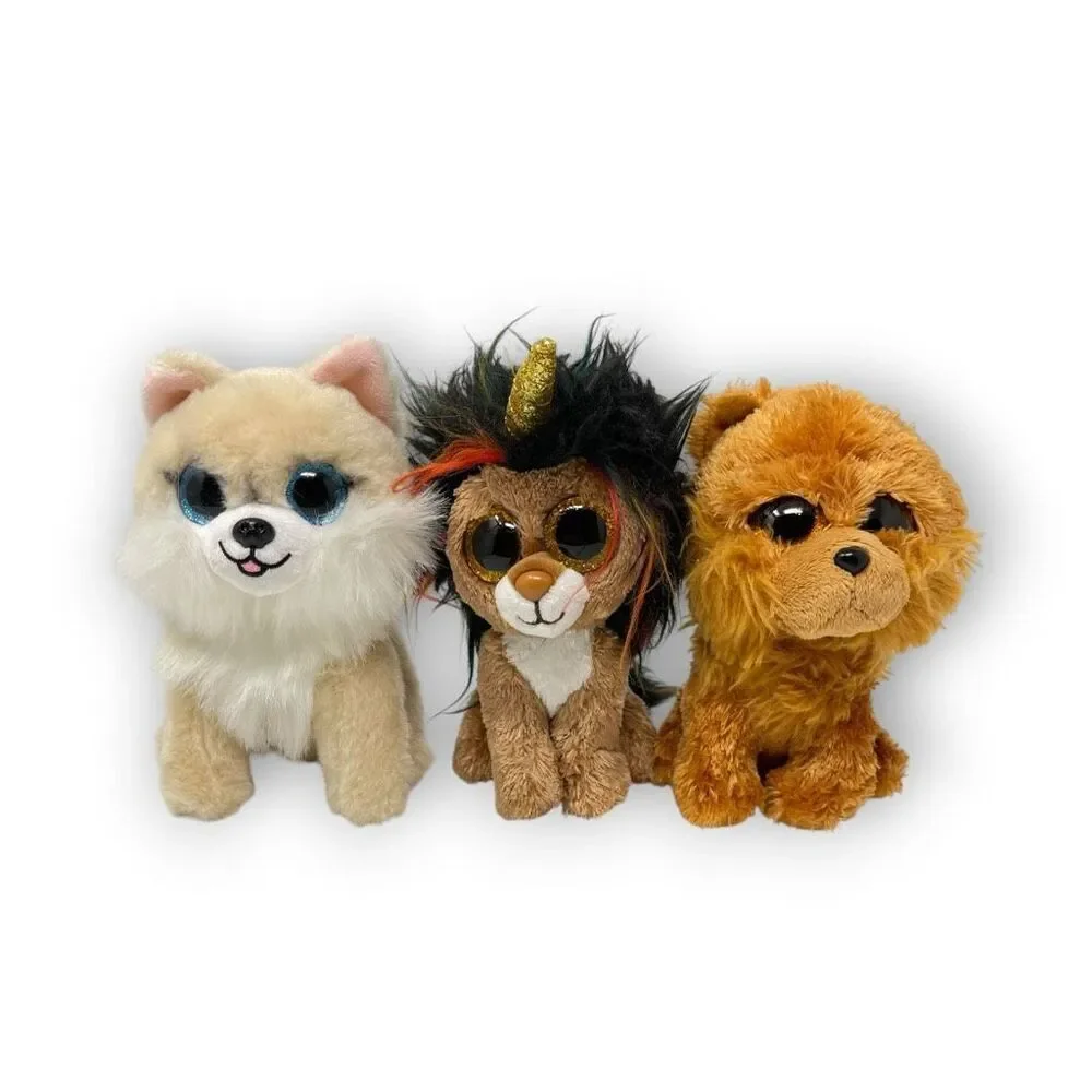Ty Beanie Boo Lot of 3 Ramsey Unicorn Lion Honeycomb Corgi Dog Barley Chow Dog